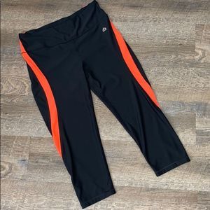RBX Medium Black Athletic Capris with Coral stripe